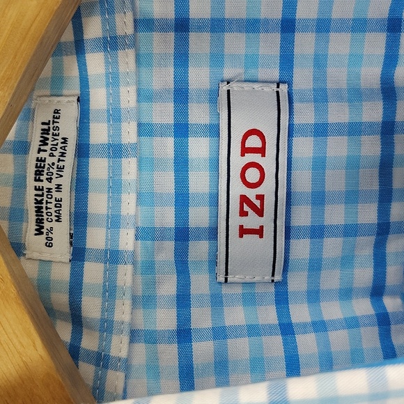 IZOD button down 16.5 32/33 blue white check long sleeve button down - Picture 3 of 4